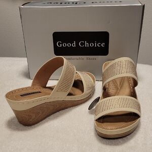 Good Choice "Madore" Beige Wedge Sandals, NIB